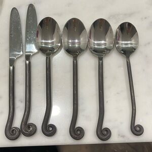 6 New Gourmet Settings Treble Clef Burnished Flatware pieces